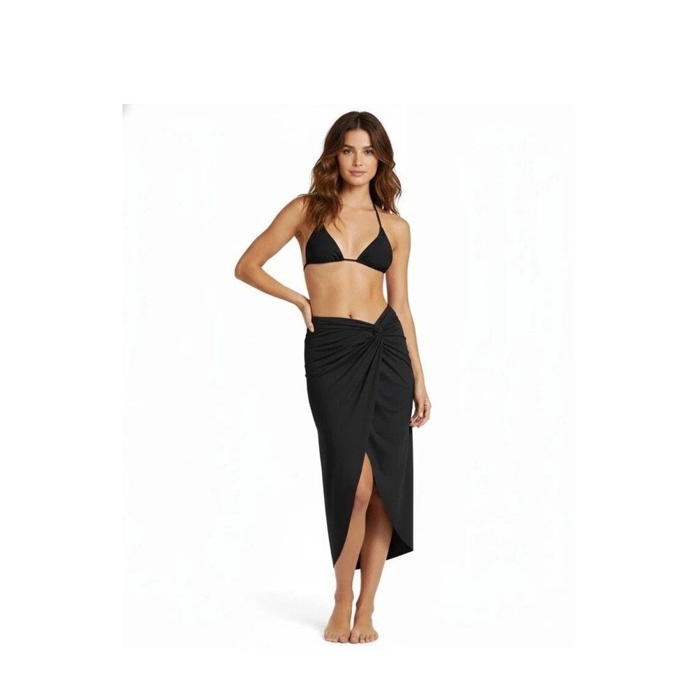 SKIMS Signature Swim Sarong Skirt Maxi Size S Black Onyx Cover Up Slit Stretch